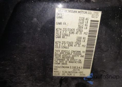 2017 Nissan Murano Platinum z USA, uszkodzony, nr VIN 5N1AZ2MG4HN138342